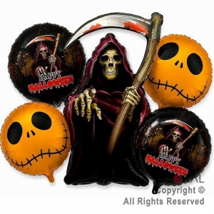 SET DE GLOBOS METALIZADO HALLOWEEN PARCA CON HOZ (GY-2112) 5 UNIDADES